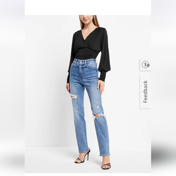 Express Black V Neck Ruched Long Sleeve Blouse - Picture 11 of 13